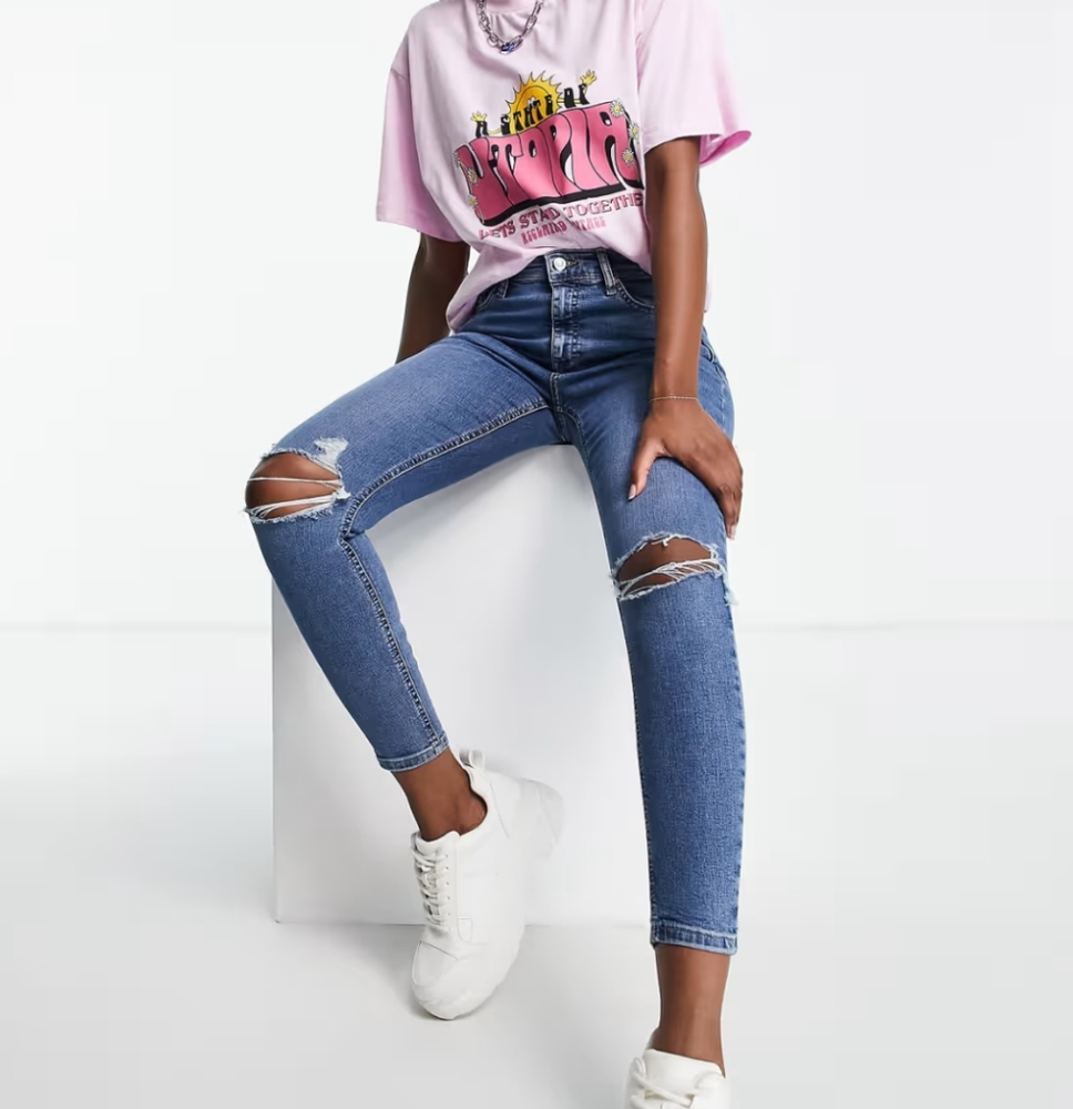 Topshop Jamie Ripped Knees Medium Wash Jeans Size 30 x 32